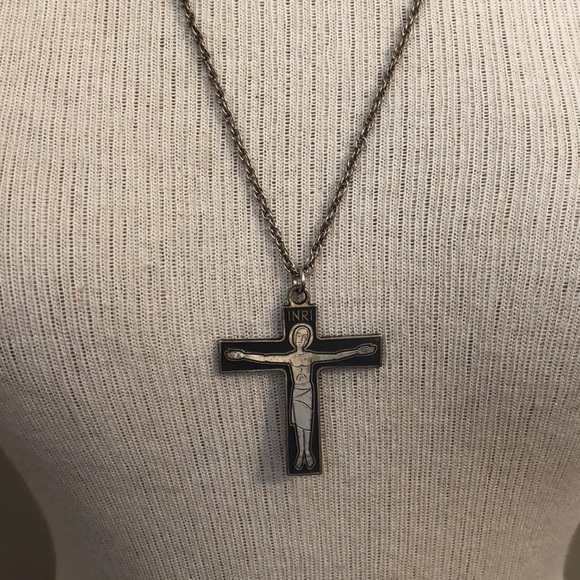 VINTAGE LARGE MODERNIST ANTAYA CROSS “Christ is Counting on You” Necklace - Picture 10 of 12